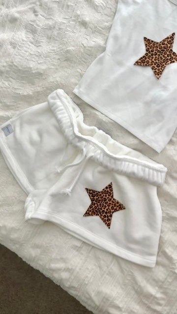 White Cheetah Star Tank & Sweat Shorts Set
