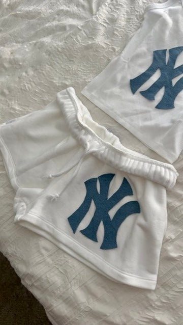 White Denim NY Tank & Sweat Shorts Set
