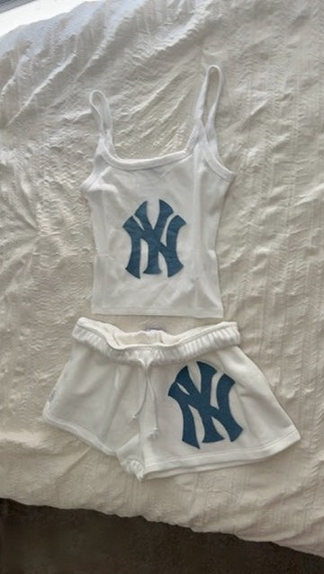 White Denim NY Tank & Sweat Shorts Set
